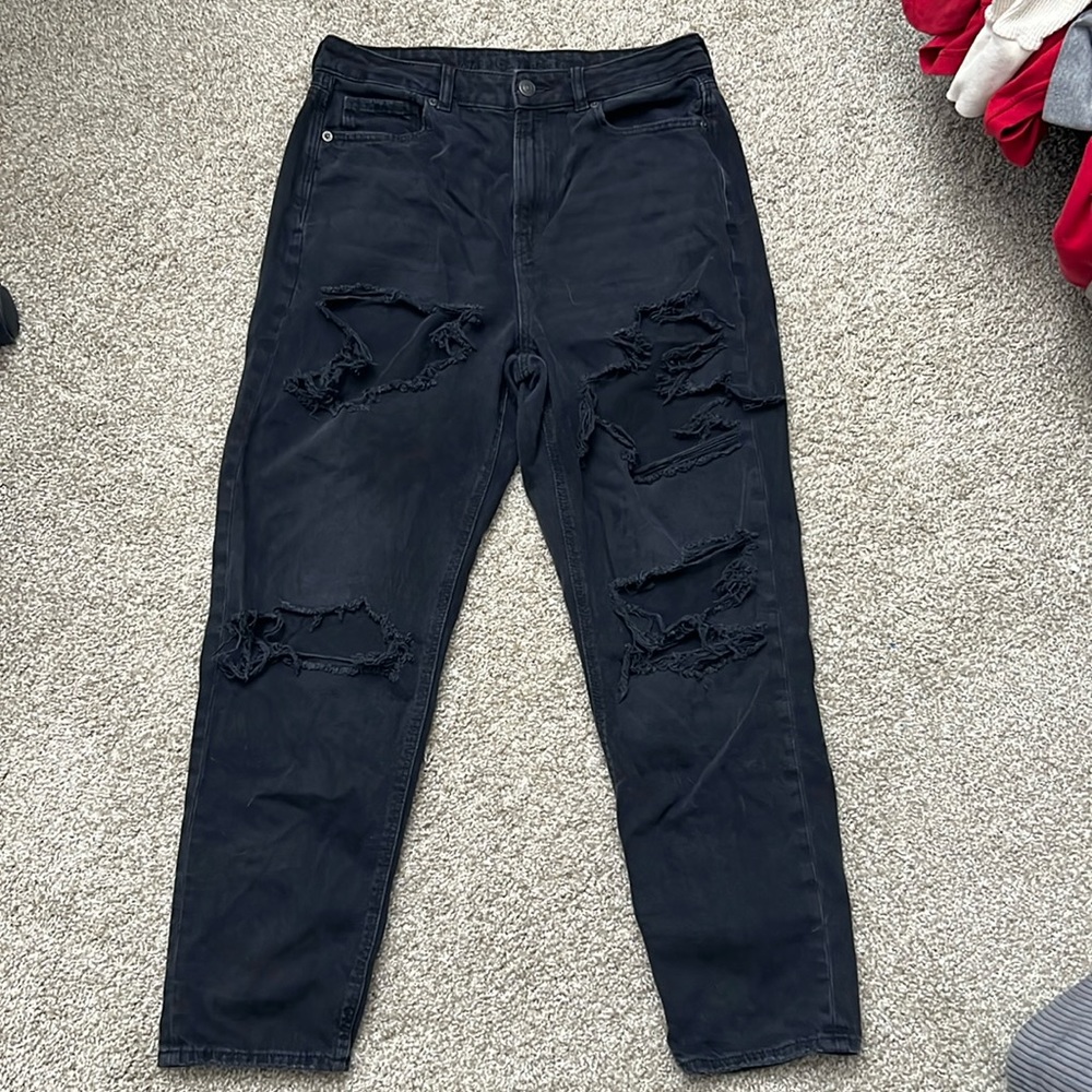 American Eagle Black Ripped Mom Jeans